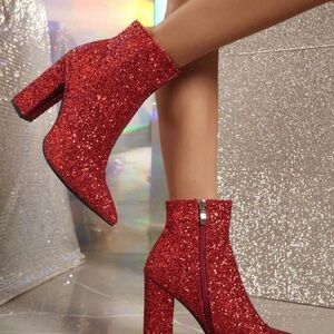 Red Glitter Ankle Boots